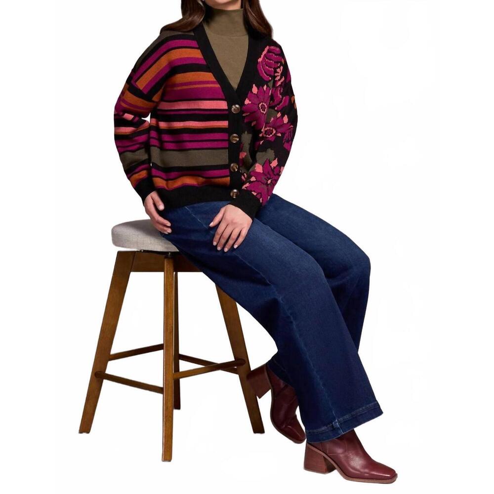 NEW TRIBAL double knit combo print cardigan in black/multi - Picture 5 of 5